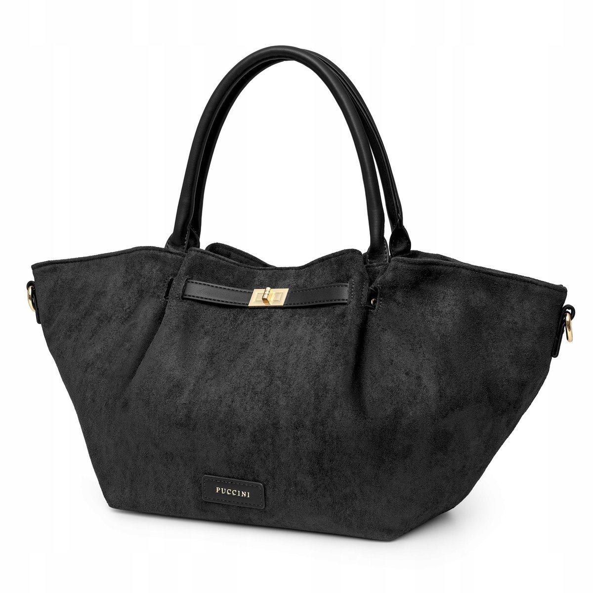 Torebka Damska Zamszowa Shopper Duża Czarna PUCCINI BK1261005D-1