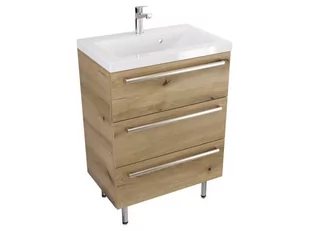 Szafka Stojąca Z Umywalką ATHD 60 cm - Dąb Evoke Coast Mat - Uchwyty Stal Szczotkowana - Szafki łazienkowe - miniaturka - grafika 1