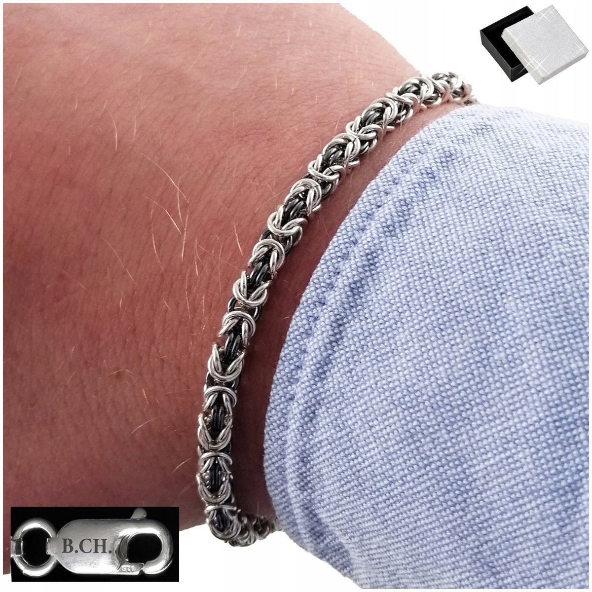 Srebrna Męska Bransoletka Splot Królewski Pr.925 Prezent Dla Niego + Grawer