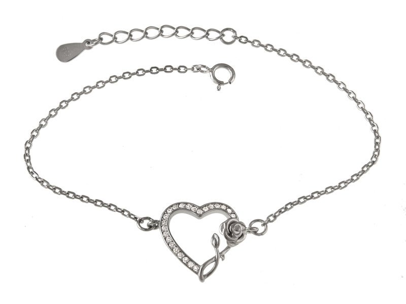 Bransoletka Srebrna Serce I Róża B0988- 2G.