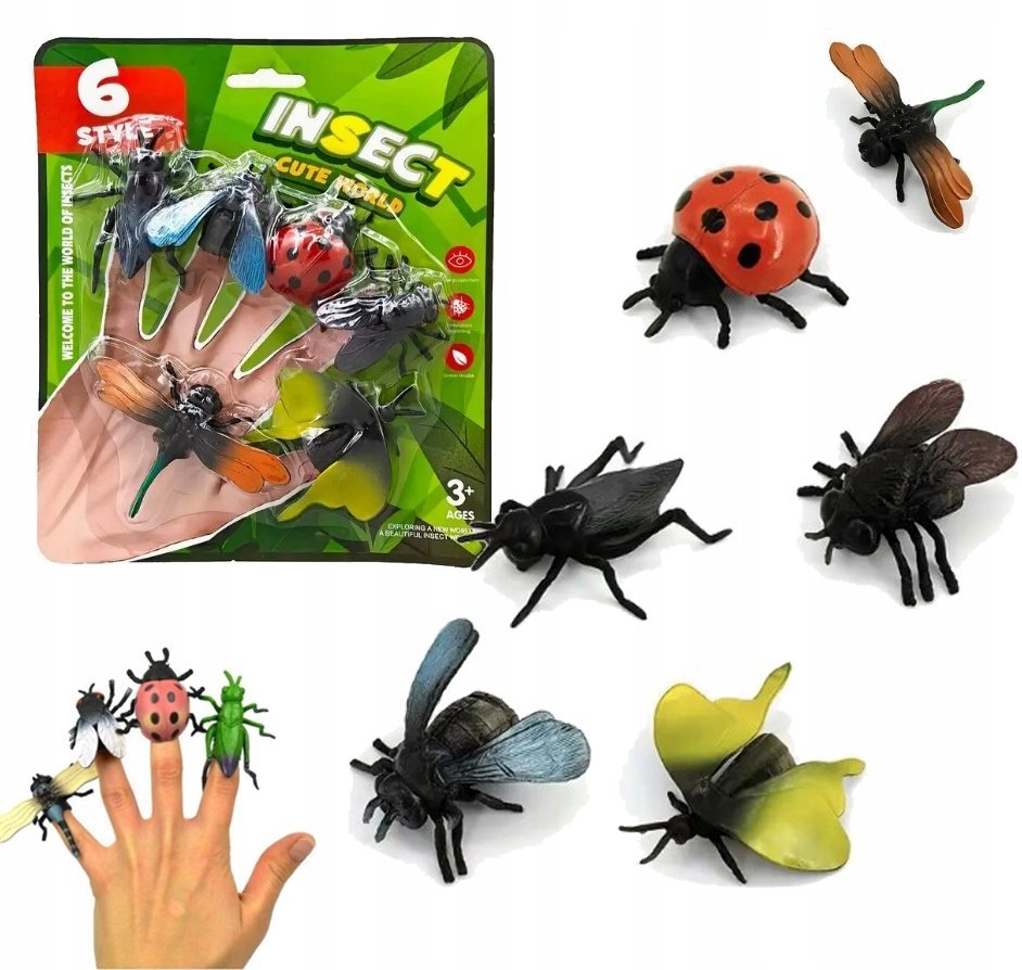 ROBALE OWADY INSEKTY FIGURKI NA PALCE DO ZABAWY ZABAWKA KOMPLET 6szt