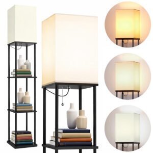 Lampa podłogowa vidaXL Lampa Stojąca Podłogowa 2w1 Lampka LED E27 Półka Regał Do Czytania 160cm