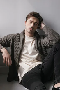 Kardigan z szalowym kołnierzem, brązowy - Swetry męskie Kardigan z szalowym kołnierzem, brązowy - Swetry męskie - miniaturka - grafika 1