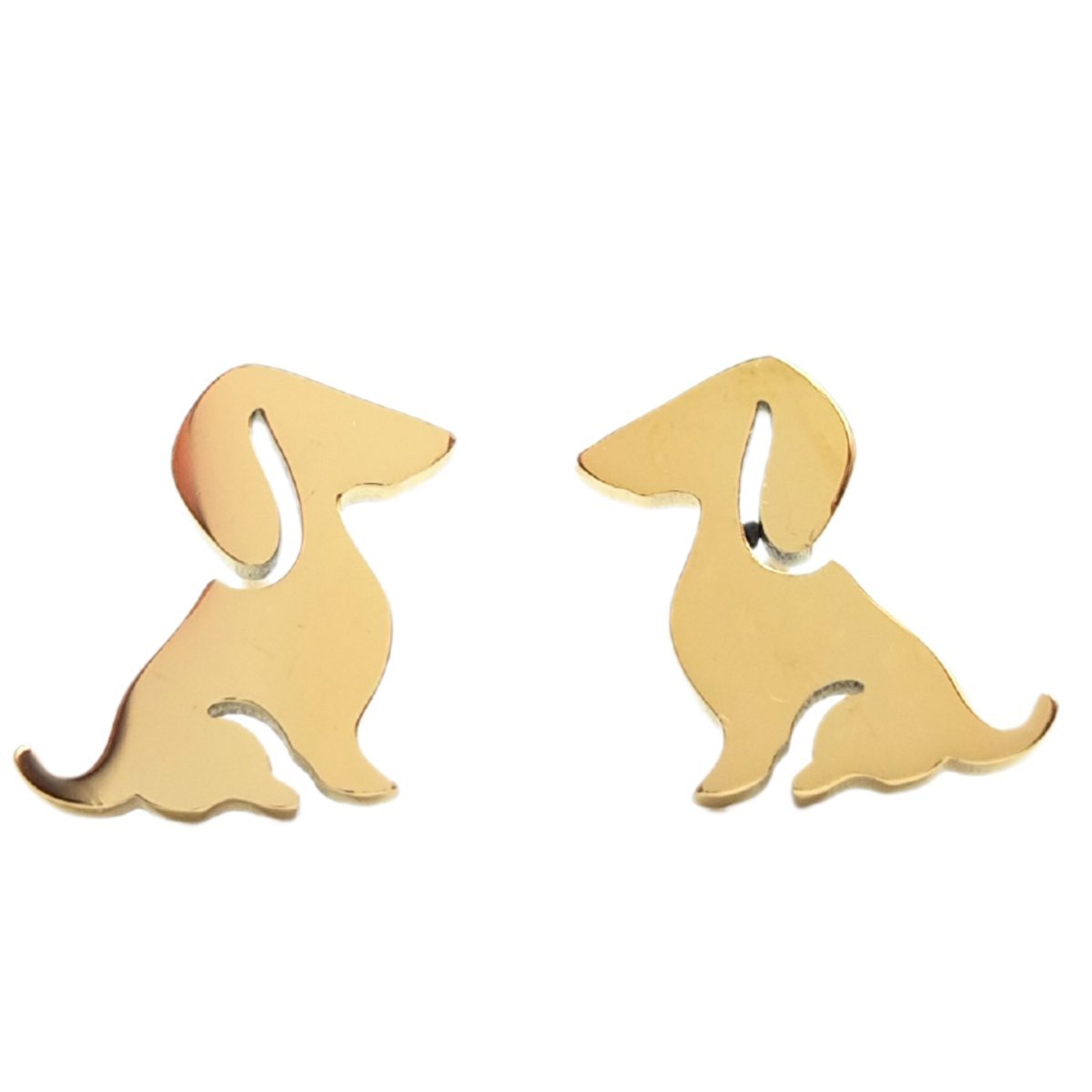 Kolczyki Złote Siedzące Pieski Beagle Jamnik - Pozłacana Stal Chirurgiczna