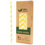 Słomki do napojów - Biodegradowalni Naturalne papierowe słomki do napojów Żółte pasy 19,7 x 0,6 cm 50 szt. - miniaturka - grafika 1