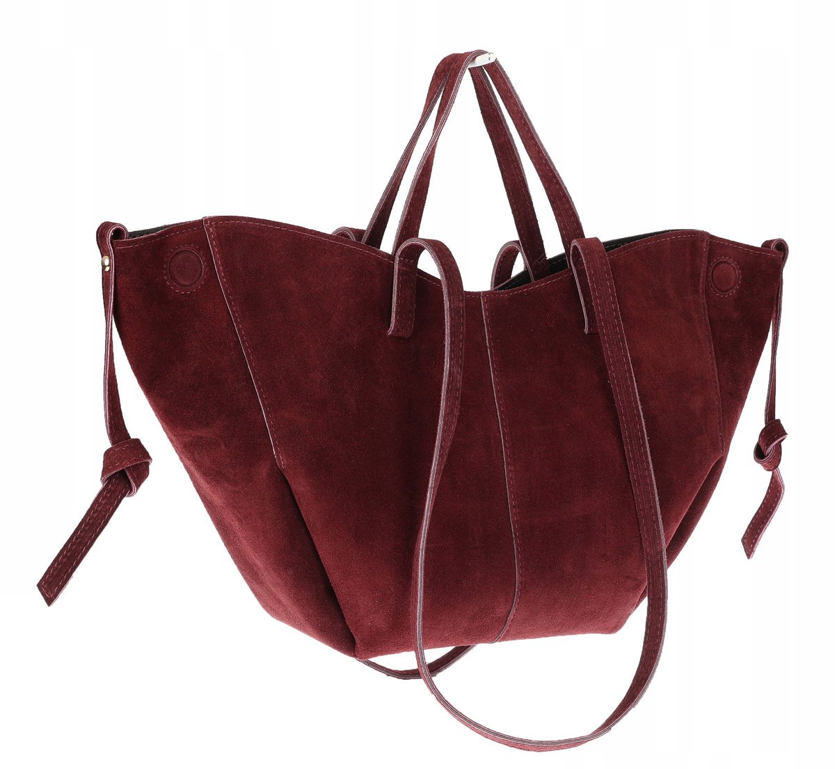 Włoska torebka damska VERA PELLE skórzana zamszowa shopper MB09 Bordowa