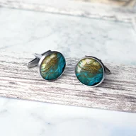 Spinki do mankietów i krawatów - Cosmic marble - spinki do koszuli ze szkłem artystycznym - miniaturka - grafika 1