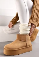 Śniegowce damskie - Brązowe Krótkie Śniegowce na Platformie Elenith - miniaturka - grafika 1