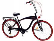 Rowery - Dallas Bike Cruiser 7spd GE 28 cali Męski Czarny z czerwonym - miniaturka - grafika 1