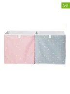 Pudła i pojemniki do przechowywania - Lamino Pudełka (2 szt.) w kolorze szarym i jasnoróżowym - 33 x 33 x 33 cm - miniaturka - grafika 1