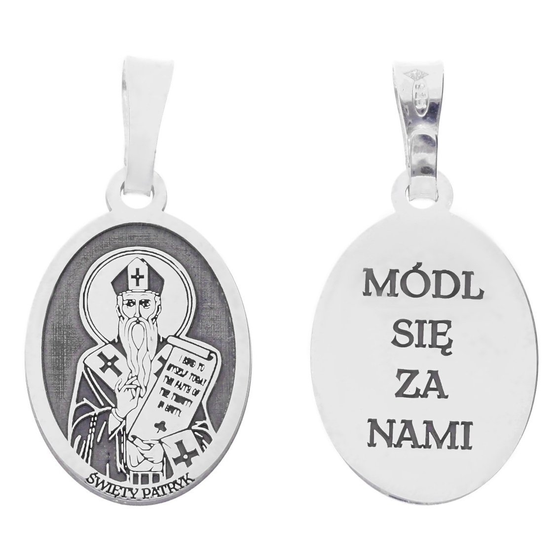 Srebrny medalik Ag 925 rodowany Św. Patryk MDC053R