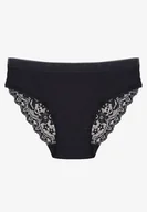 Majtki damskie - Granatowe Prążkowane Majtki Figi z Bawełny Zdobione Koronką Erwelia - Born2be - miniaturka - grafika 1