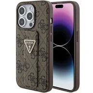 Etui i futerały do telefonów - Guess etui obudowa pokrowiec case do iPhone 15 Pro Max 6.7" brązowy/brown hardcase Grip Stand 4G Triangle Strass - miniaturka - grafika 1