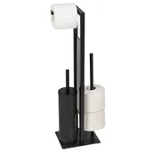Stojaki i wieszaki na papier toaletowy - Czarny stojak na papier toaletowy ze szczotką do WC Wenko Rivalta - miniaturka - grafika 1