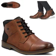 Półbuty męskie - Męskie Półbuty SKÓRZANE RIEKER Wiązane Trzewiki Jesienne Ocieplane Brąz 43 - miniaturka - grafika 1