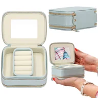 Pudełka i szkatułki - Szkatułka Na Biżuterię Ekoskóra 11,5X8,5X5,5 Cm Błękitny Kuferek Z Przegródkami - miniaturka - grafika 1