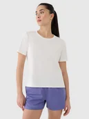 Koszulki sportowe damskie - 4F Koszulka treningowa oversize szybkoschnąca damska - biała XXL - miniaturka - grafika 1