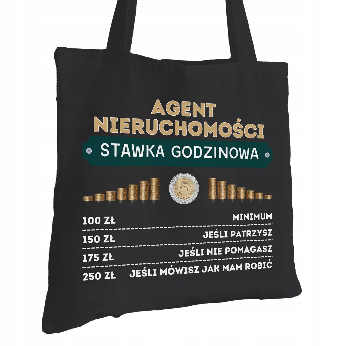 Torba Bawełniana dla Agenta Nieruchomości Czarna Na Prezent Trwały Nadruk