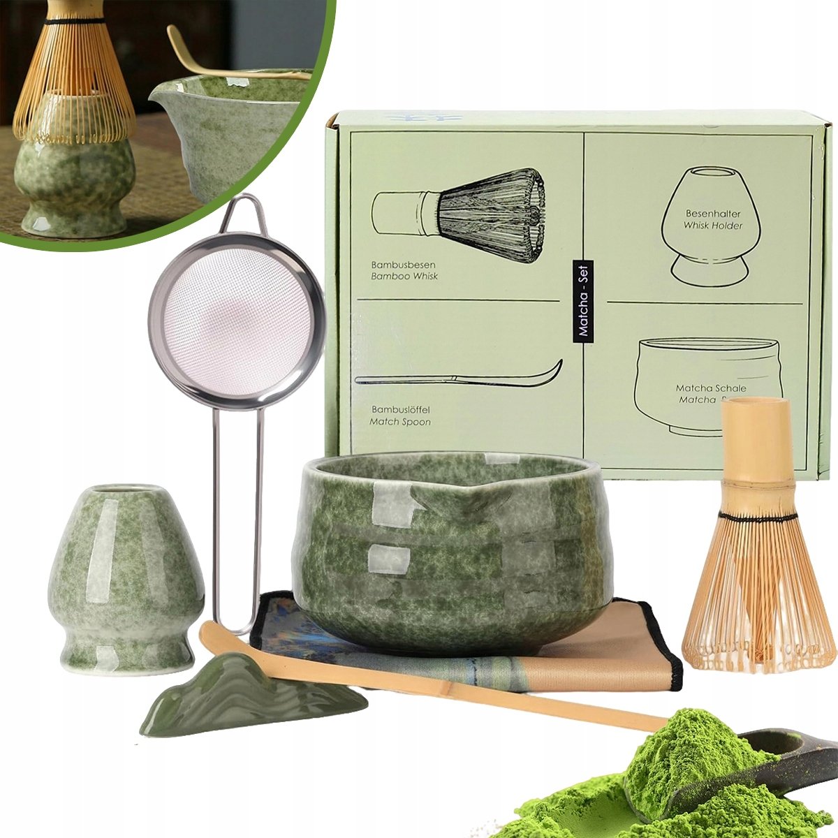 7SZT Zestaw Do Herbaty Matcha Ręcznie Zestaw Startowy Do Do Mielonej Matchy