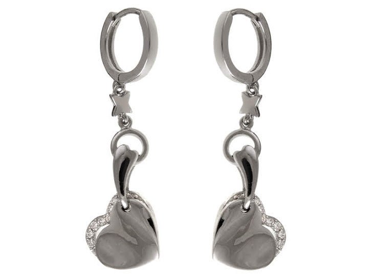 Srebrne kolczyki wiszące z cyrkoniami serca serduszka k0257 - 6,4g.