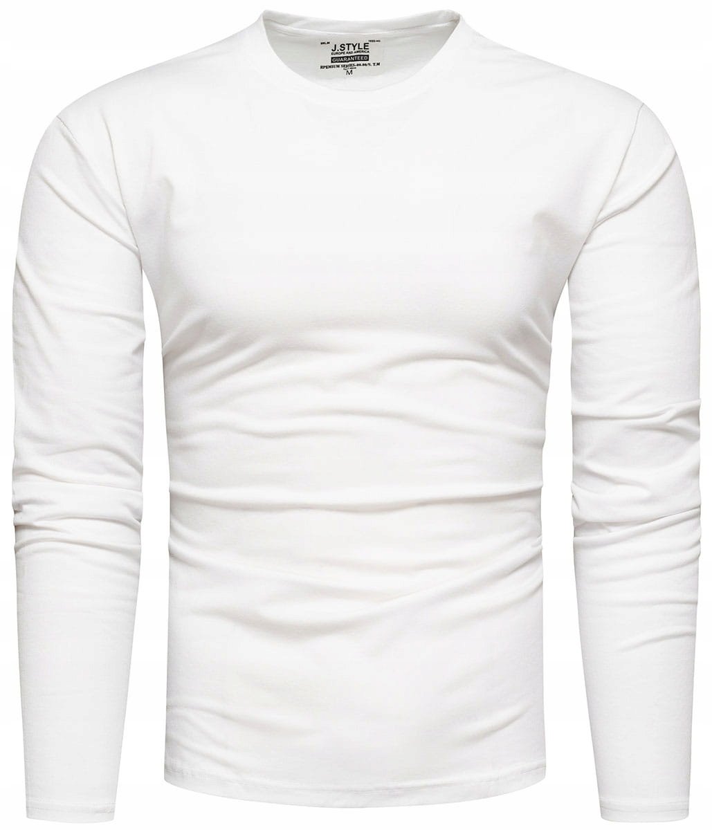 Koszulka Męska z Długim Rękawem Bawełniany Longsleeve Gładki Biały M