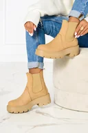 Botki damskie - Beżowe botki na platformie z gumkami po bokach polska skóra Casu 2560-39 - miniaturka - grafika 1