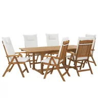 Meble ogrodowe - Shumee Zestaw ogrodowy drewniany stół i 6 krzeseł z poduszkami białymi JAVA 260475 - miniaturka - grafika 1