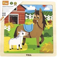 Puzzle - VIGA Poręczne Drewniane Puzzle Konie 9 elementów - miniaturka - grafika 1