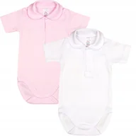 Body dla niemowląt - Body KR KOŁNIERZYK ZAOKRĄGLONY DLA DZIEWCZYNKI 2PAK Biały RÓŻ r 86 KLEKLE - miniaturka - grafika 1