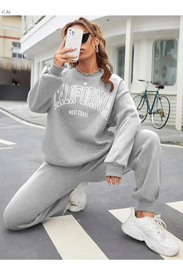 SPORTOWY MIĘKKI DRES KOMPLET CALIFORNIA SZARY MELANŻ M 5IA