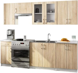 ZESTAW KUCHENNY Z WITRYNĄ LIMA 2.4M H720 BIAŁY / DĄB SONOMA - Szafki kuchenne - miniaturka - grafika 1