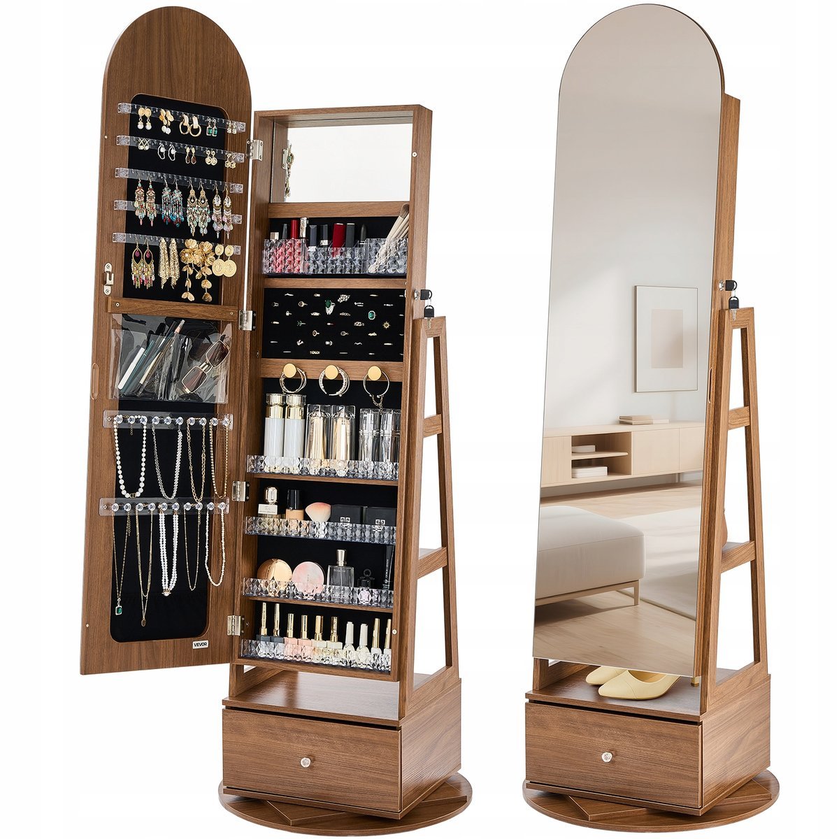 VEVOR OBROTOWA SZAFKA NA BIŻUTERIĘ 360 Z LUSTREM 1655 MM PREMIUM ORGANIZER