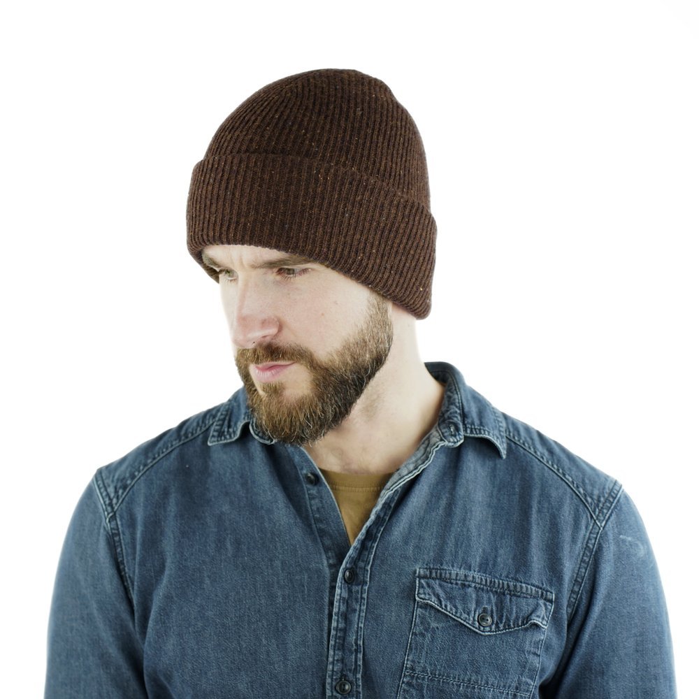 Wełniana czapka męska damska zimowa 100% wełna ciemny brąz