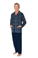 Piżamy damskie - PIŻAMA MĘSKA 4XL DŁUGI RĘKAW SPODNIE ROZPINANA BAWEŁNIANA GRANATOWA - miniaturka - grafika 1