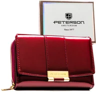 Portfele - Mały portfel damski PETERSON elegancki lakierowany na zatrzask i suwak ochrona kart RFID modny fioletowy - miniaturka - grafika 1
