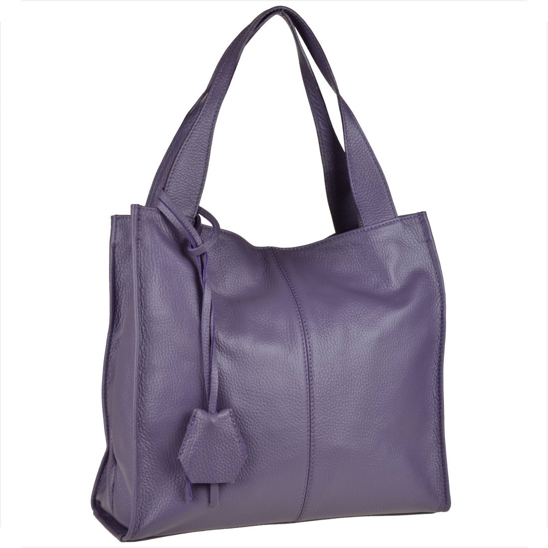 Duża torebka włoska shopper bag skóra naturalna fioletowa milka