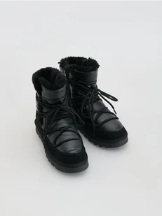 Reserved - Ocieplane śniegowce z wiązaniem - czarny - Buty dla dziewczynek - miniaturka - grafika 1