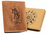 Portfele - Skórzany portfel męski Always Wild znak zodiaku panna portmonetka na karty i dokumenty, brązowy koniakowy - miniaturka - grafika 1