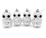 Bombki - Bombki choinkowe srebrne sowy komplet 4 sztuki nietłukące się - miniaturka - grafika 1