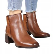 Botki damskie - TAMARIS BOTKI DAMSKIE BRĄZOWE Z SKÓRĄ NA ZAMEK NISKIE 40 Ż5C - miniaturka - grafika 1