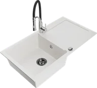 Zlewozmywaki z baterią - Mexen Leo zlewozmywak granitowy 1-komorowy z ociekaczem i baterią kuchenną Aster, biały - 6501-20-73450-07-B - miniaturka - grafika 1