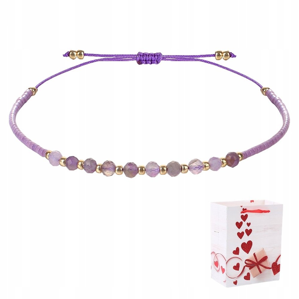 Bransoletka Damska Koraliki Fasetki Miyuki Delica Kamień Naturalny Ametyst