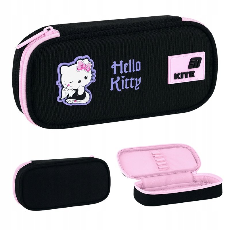 Piórnik rozkładany saszetka szkolny dla dziewczynki czarny Hello Kitty Kite