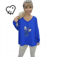 Bluzki damskie - STYLOWA TUNIKA OVERSIZE BAWEŁNA bluzka cyrkonie złoto kwiat 54 56 7XL 8XL - miniaturka - grafika 1