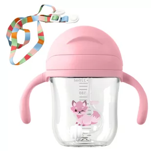 Kubek ze słomką obciążoną do nauki picia, bidon Sippy - kolor różowy - Kubki dla dzieci - miniaturka - grafika 1