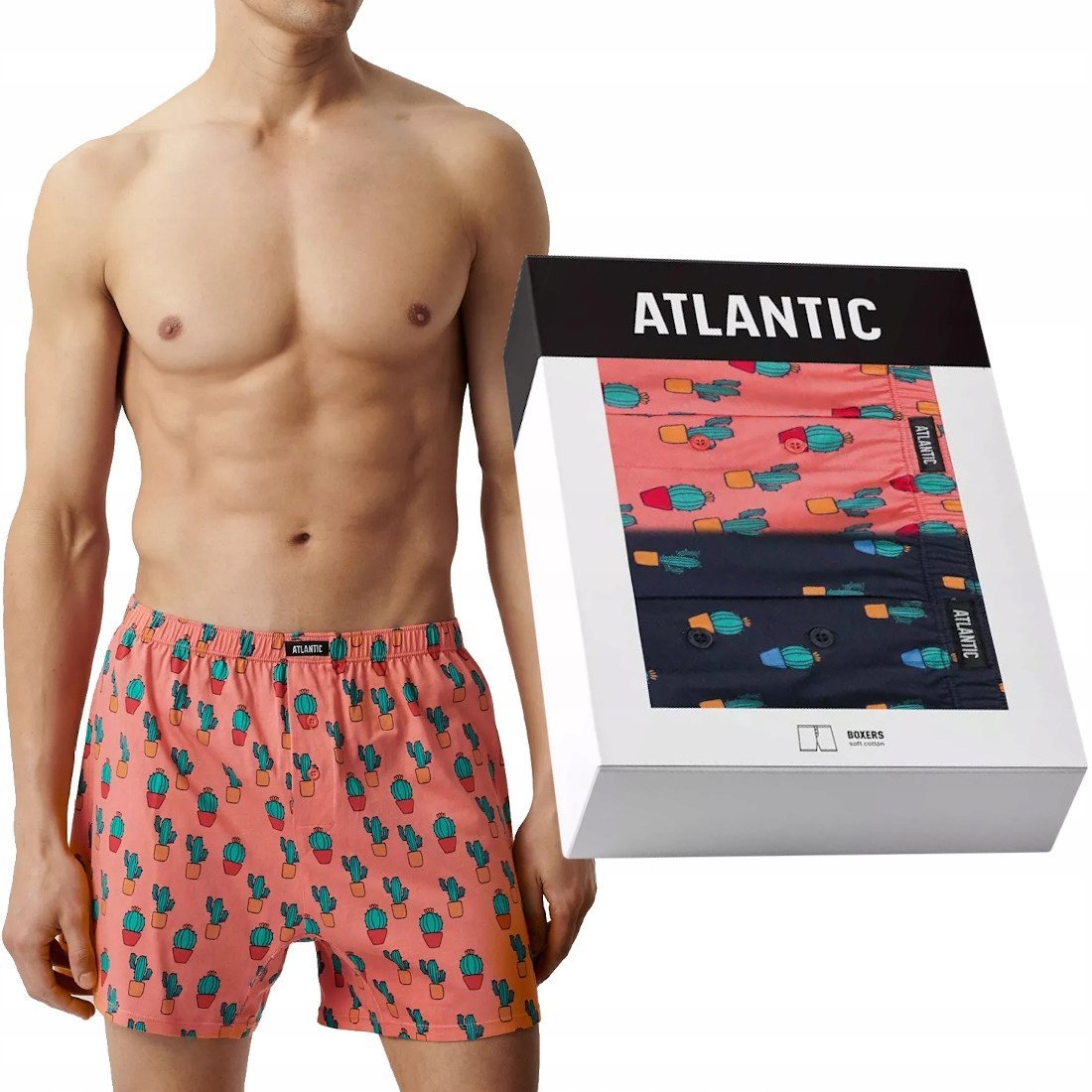 ATLANTIC LUŹNE BOKSERKI MĘSKIE SZORTY 2MBH005 W KAKTUSY 2PAK *M*