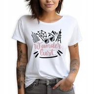 Zestawy upominkowe - Koszulka Damska Biała T-Shirt roz.XS WANDER LUST Podróżowanie Wiele Wzorów - miniaturka - grafika 1
