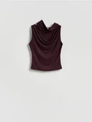 Koszulki i topy damskie - Reserved - Drapowany top z wiskozą - ciemnofioletowy - miniaturka - grafika 1