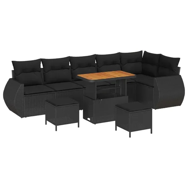 Zestaw Rogowej Sofy Ogrodowej Modularnej, Czarny, 4 Elementy, Polirattan
