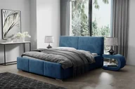 Łóżka - Łóżko tapicerowane AGMAT FIGO z wezgłowiem, 200 x 200 cm, łóżko podwójne z podstawą łóżka i metalową ramą z listew, tkanina welurowa: niebieski - miniaturka - grafika 1